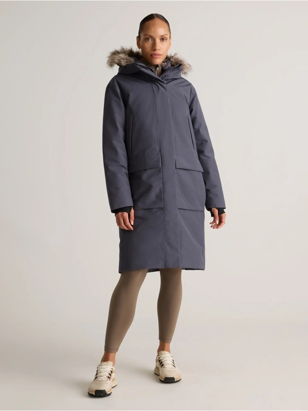 Quince Hooded Long Puffer Coat in Slate